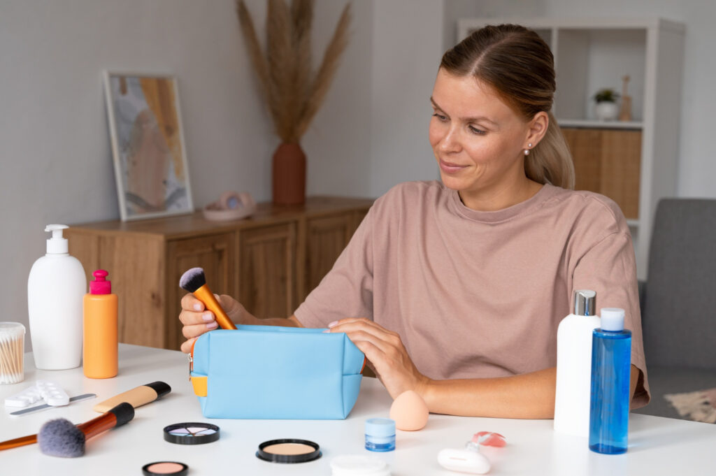 woman checking custom lip gloss boxes